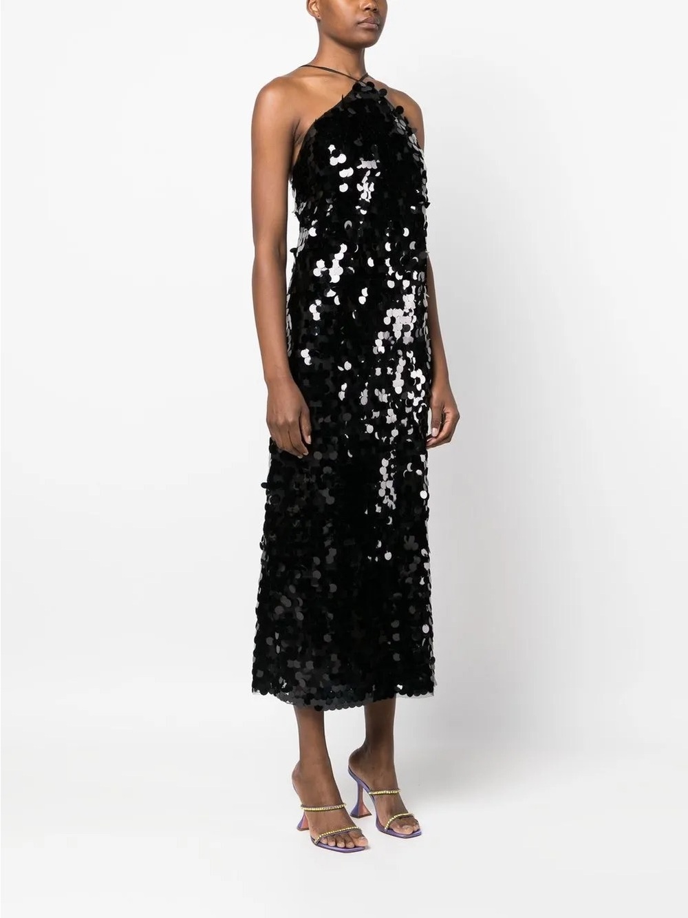 Rotate Birger Christensen Black Sequin Halter Midi Dress